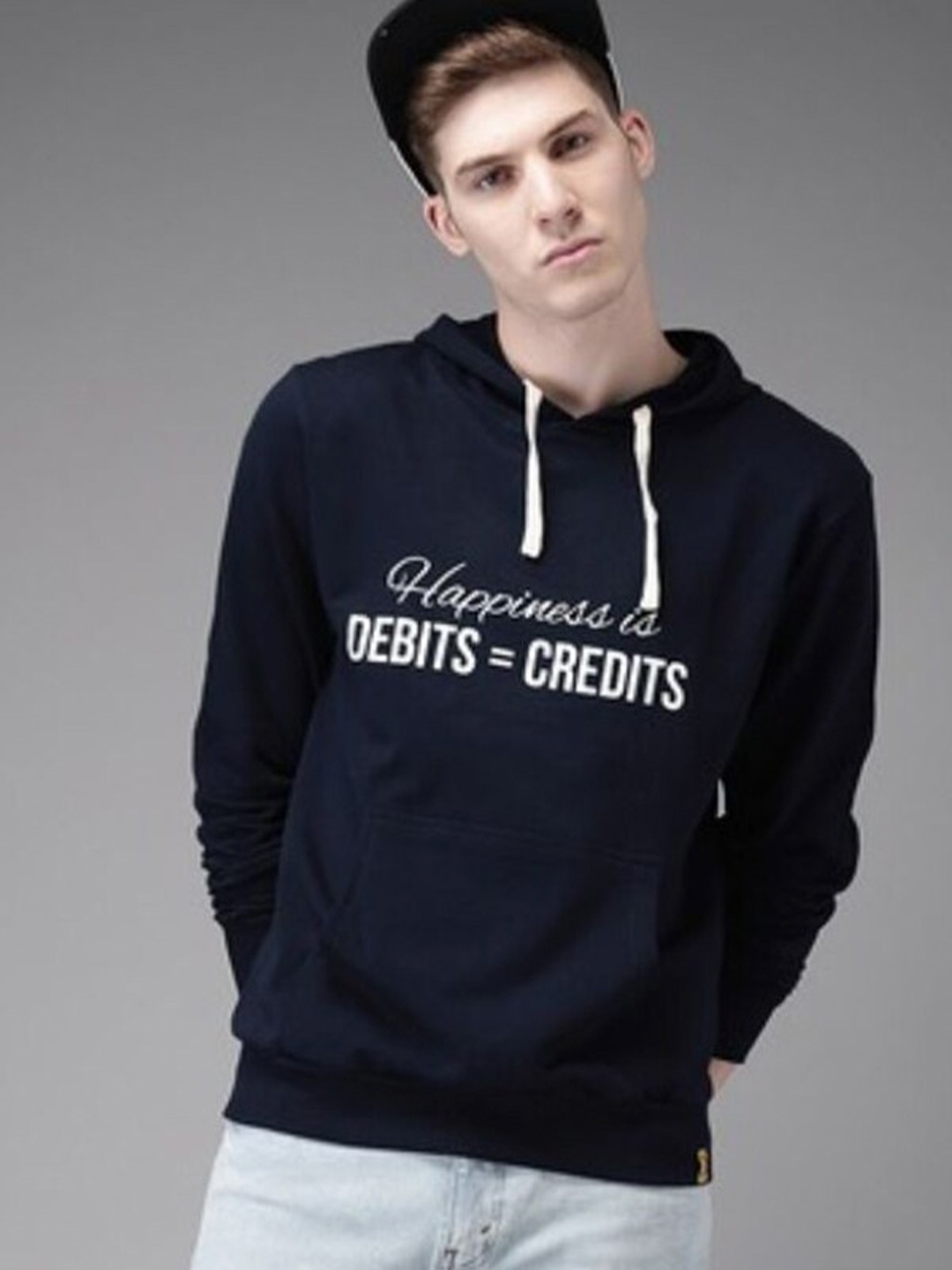 

Campus Sutra Men Navy Blue Printed Hooded Casual Sweatshirt