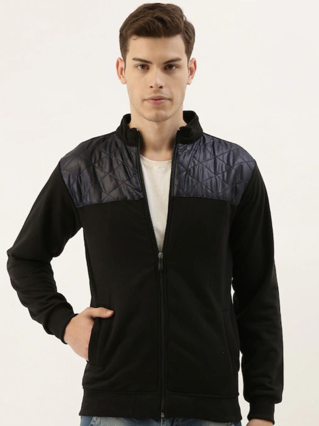 

Campus Sutra Men Black Windcheater Cotton Bomber Jacket