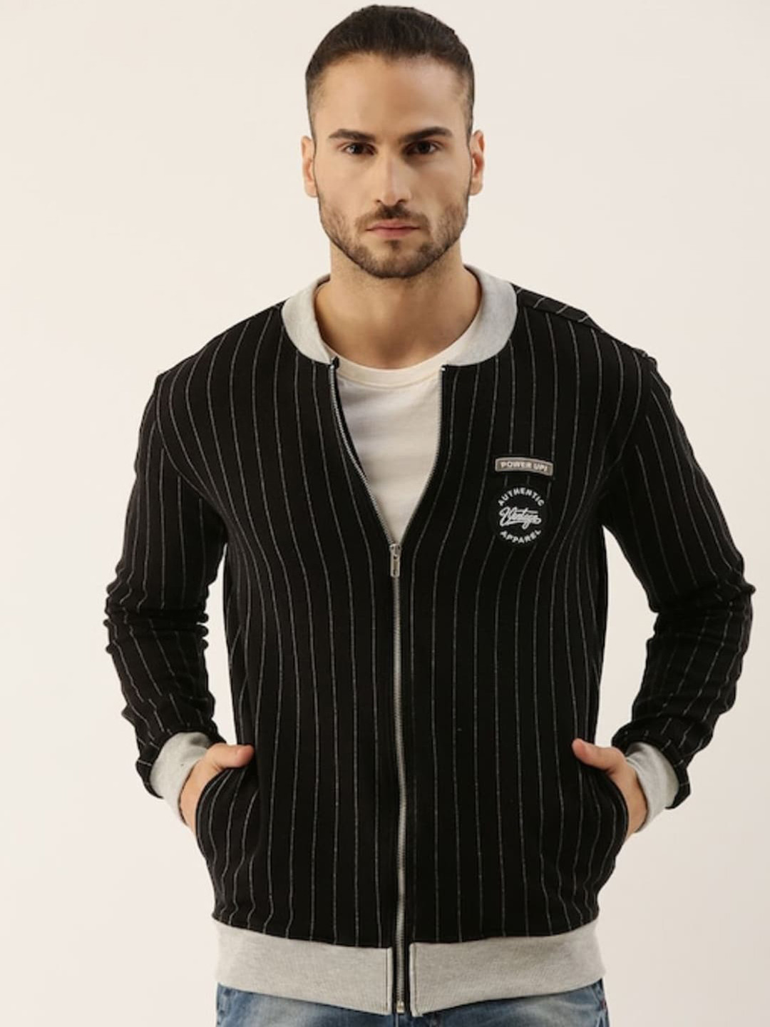 

Campus Sutra Men Black Windcheater Outdoor Varsity Jacket