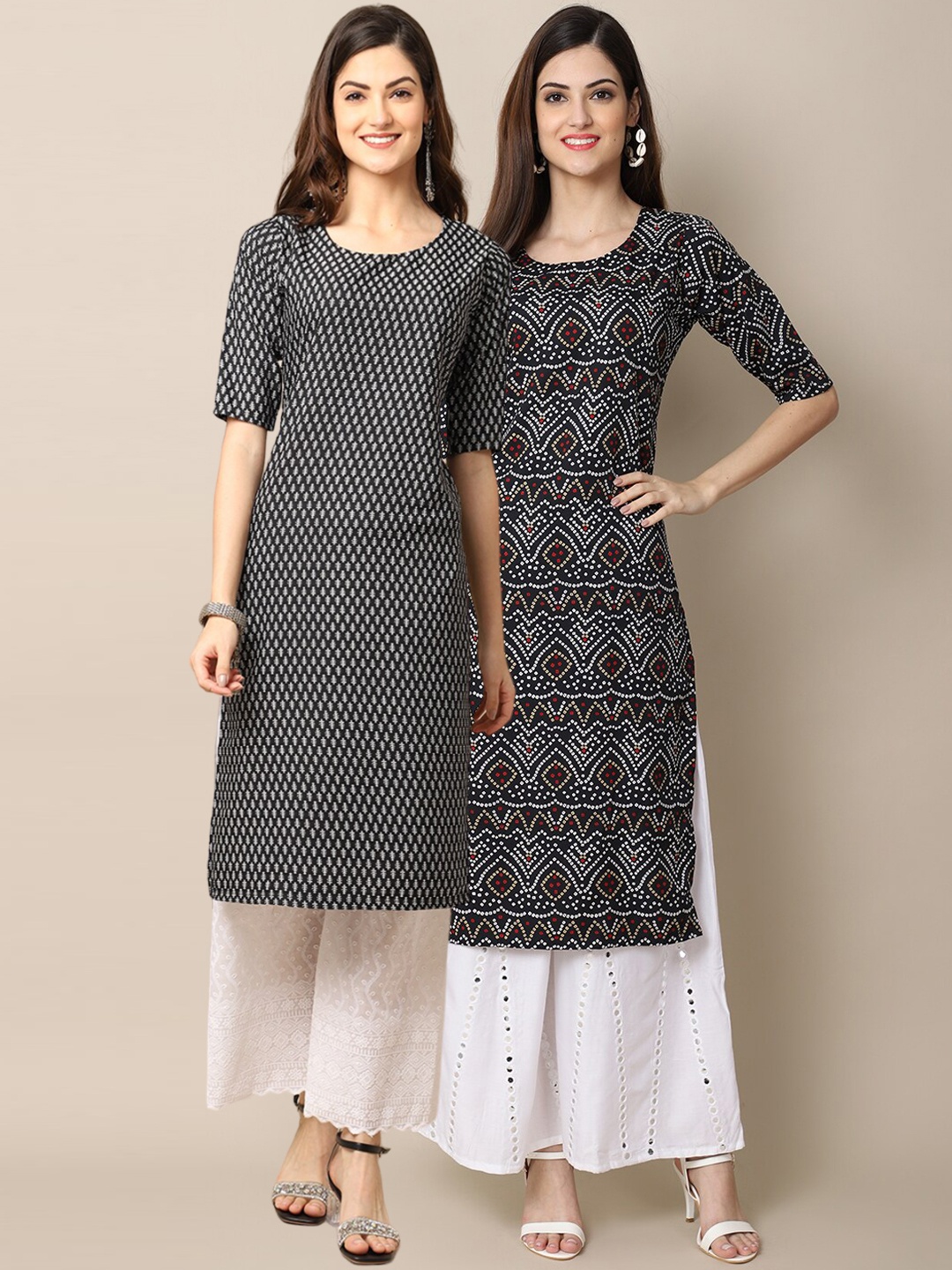 

Ethnic basket Women Pack Of 2 Black Geometric Printed Crepe Kurta