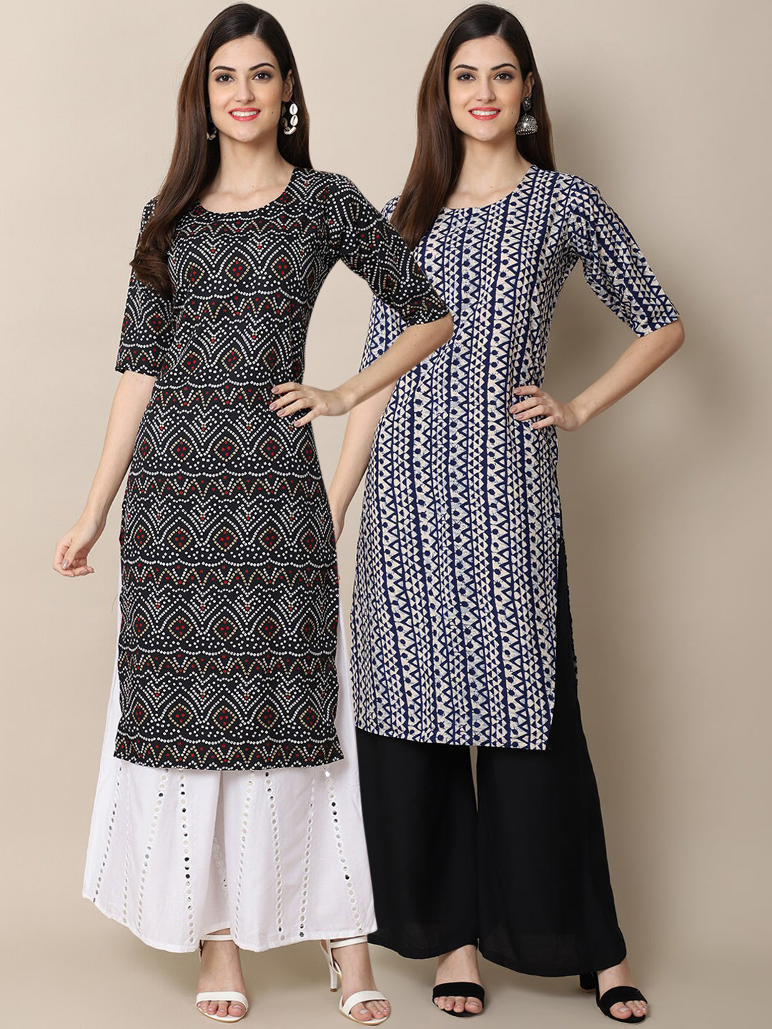 

Ethnic basket Women Pack Of 2 Black & Blue Ethnic Motifs Printed Crepe Kurta