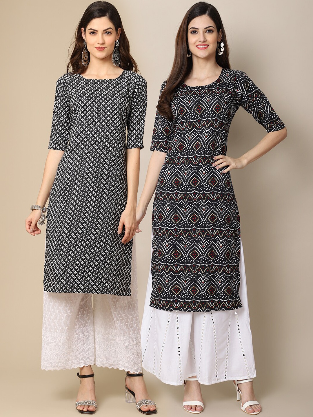 

Ethnic basket Women Pack Of 2 Black Geometric Printed Crepe Kurta