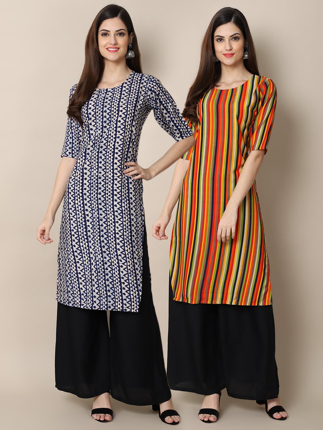 

Ethnic basket Women Pack Of 2 Black & White Printed Crepe Kurta