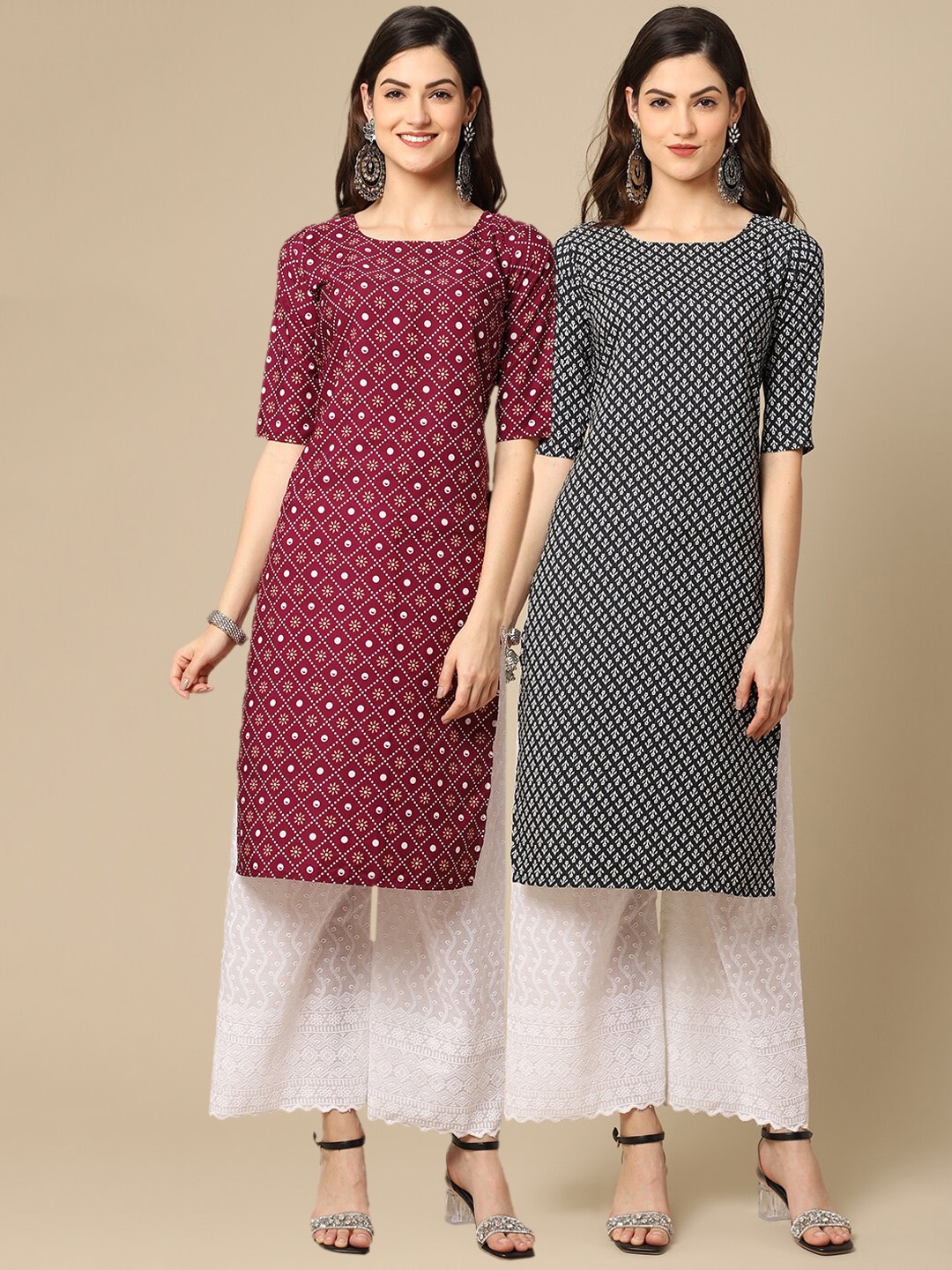 

Ethnic basket Women Pack Of 2 Maroon & Red Printed Crepe Kurta