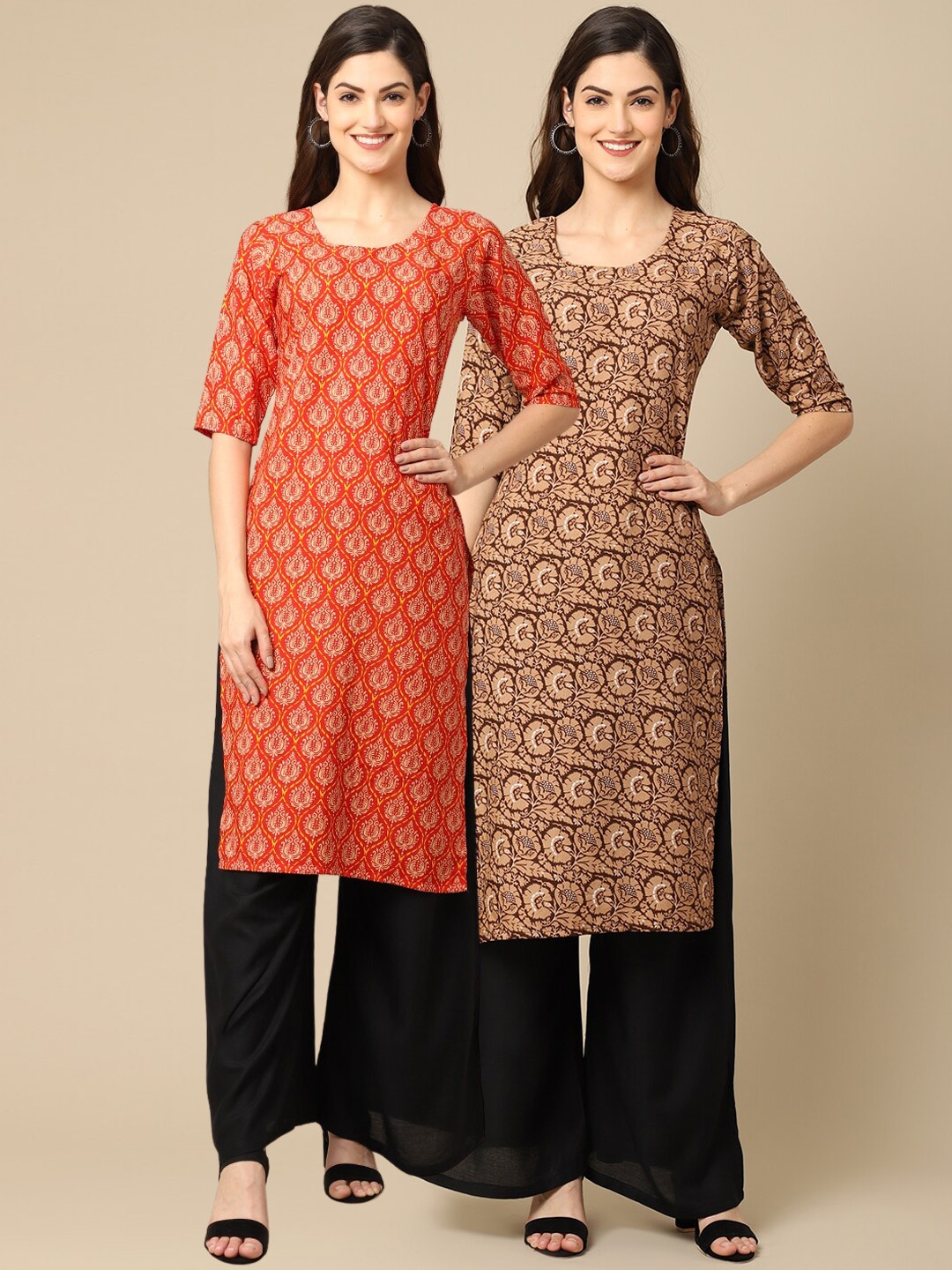 

Ethnic basket Women Multicoloured Geometric Printed Cold-Shoulder Sleeves Gotta Patti Block Print Crepe Kurta, Multi