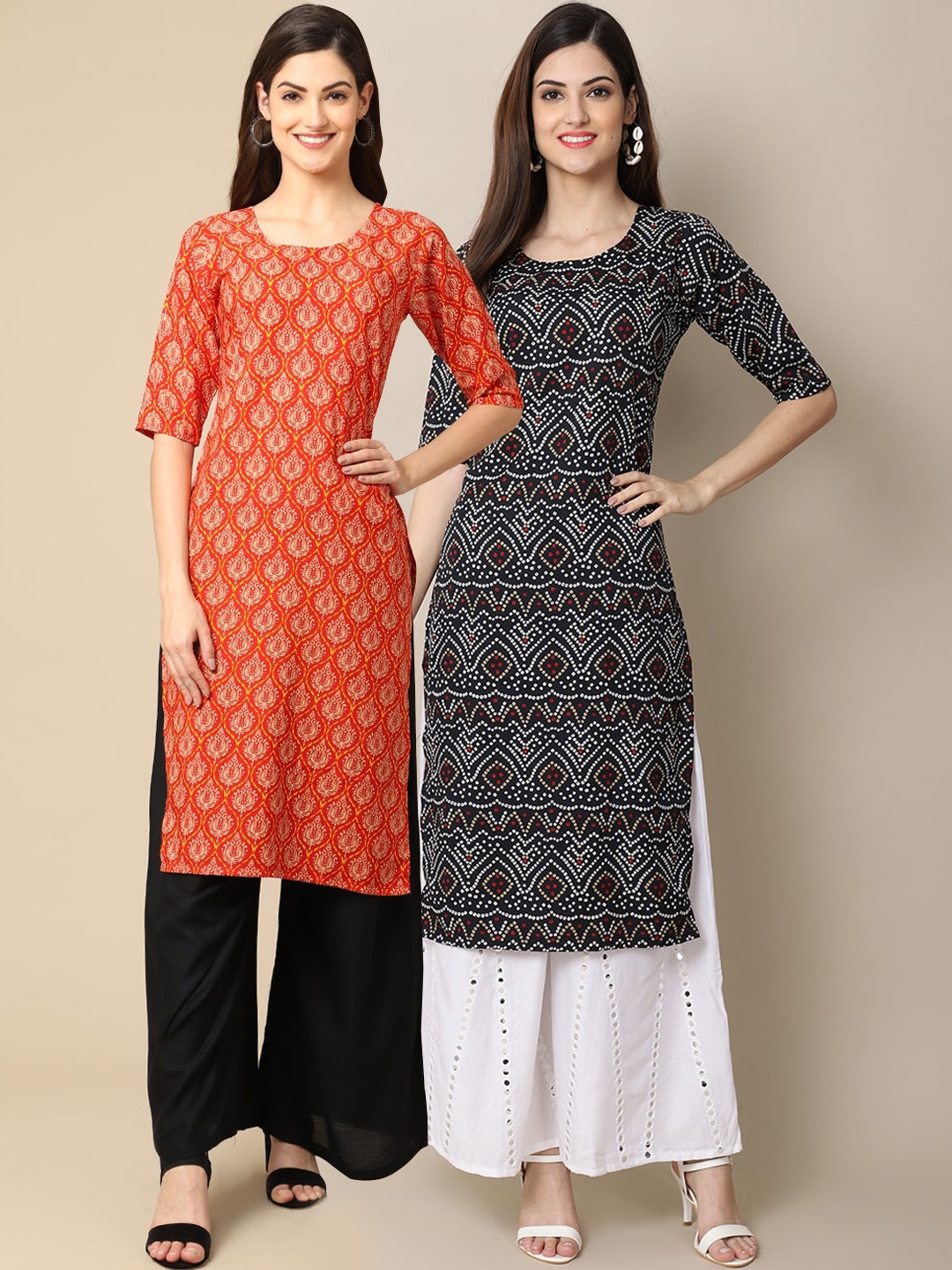 

Ethnic basket Women Pack Of 2 Red & Black Printed Crepe Kurta