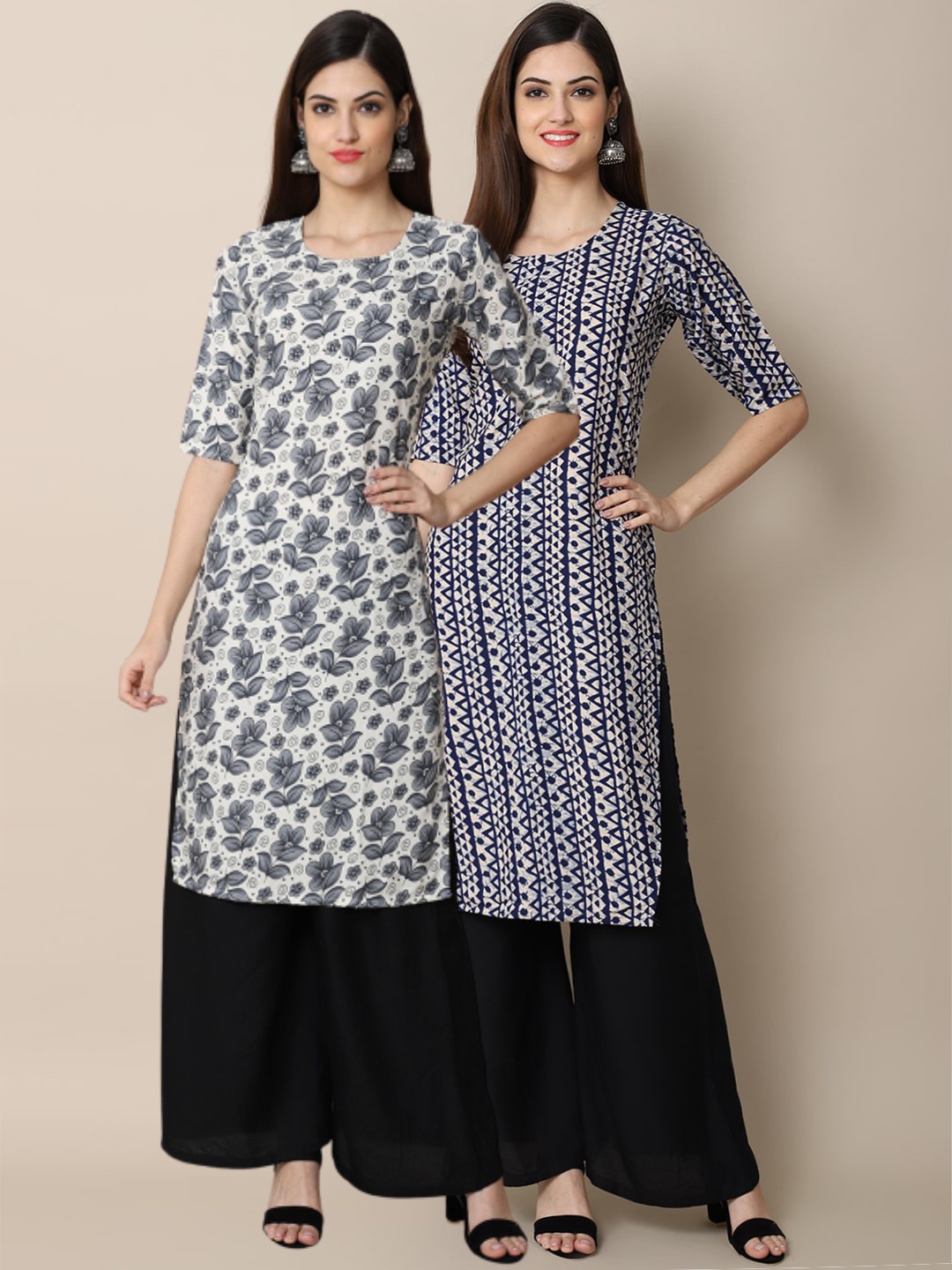 

Ethnic basket Women Pack of 2 Ethnic Motifs Printed Crepe Kurta, Black