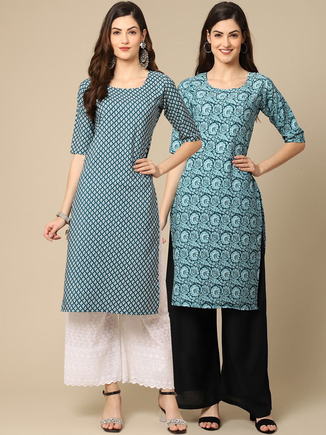 

Ethnic basket Pack Of 2 Women Blue Ethnic Motifs Printed Crepe Kurta