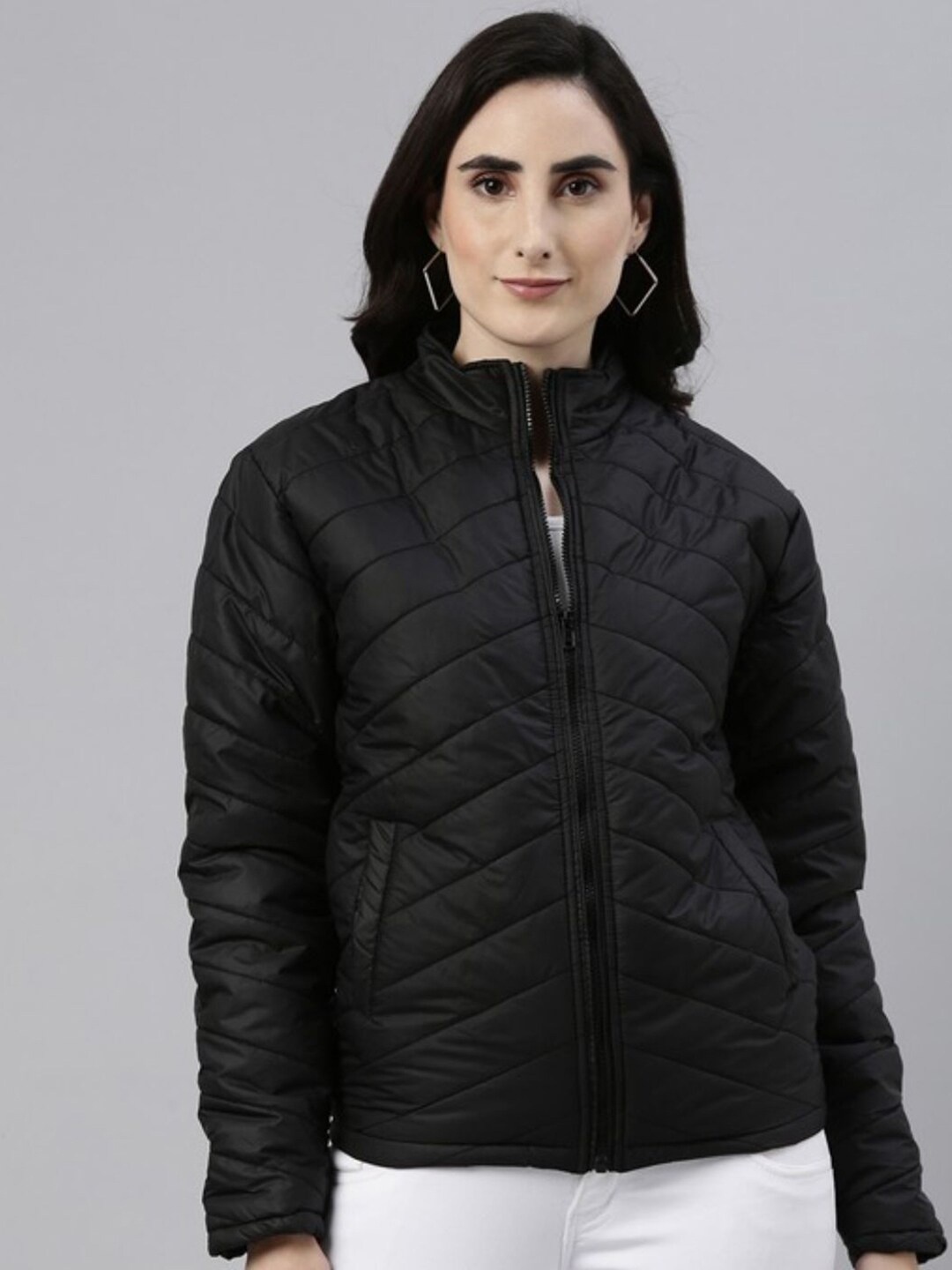 

Campus Sutra Women Black Windcheater Quilted Jacket