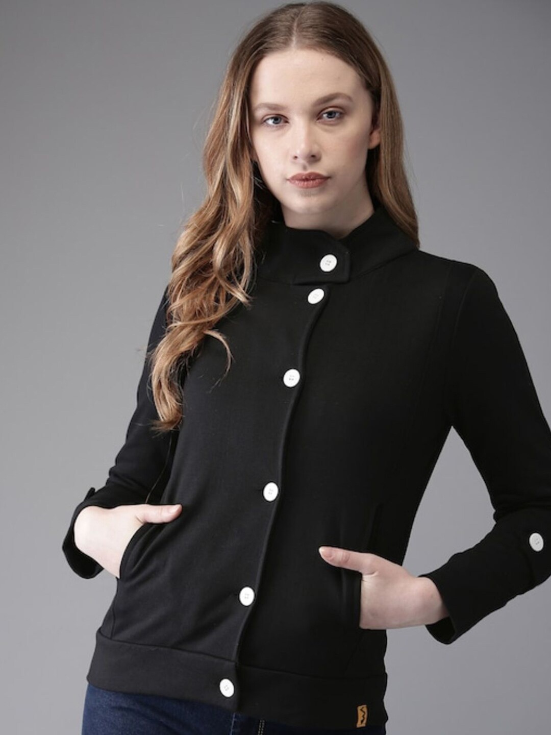 

Campus Sutra Women Black Windcheater Cotton Tailored Jacket