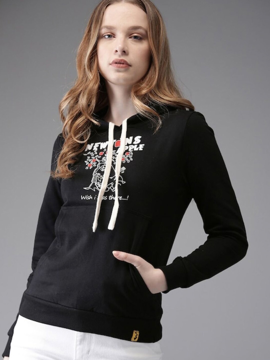 

Campus Sutra Women Black Printed Hooded Cotton Sweatshirt