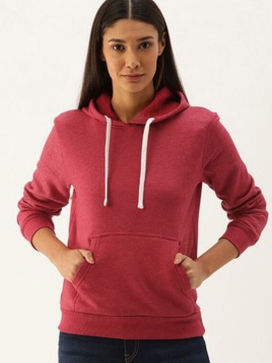 

Campus Sutra Women Maroon Hooded Sweatshirt