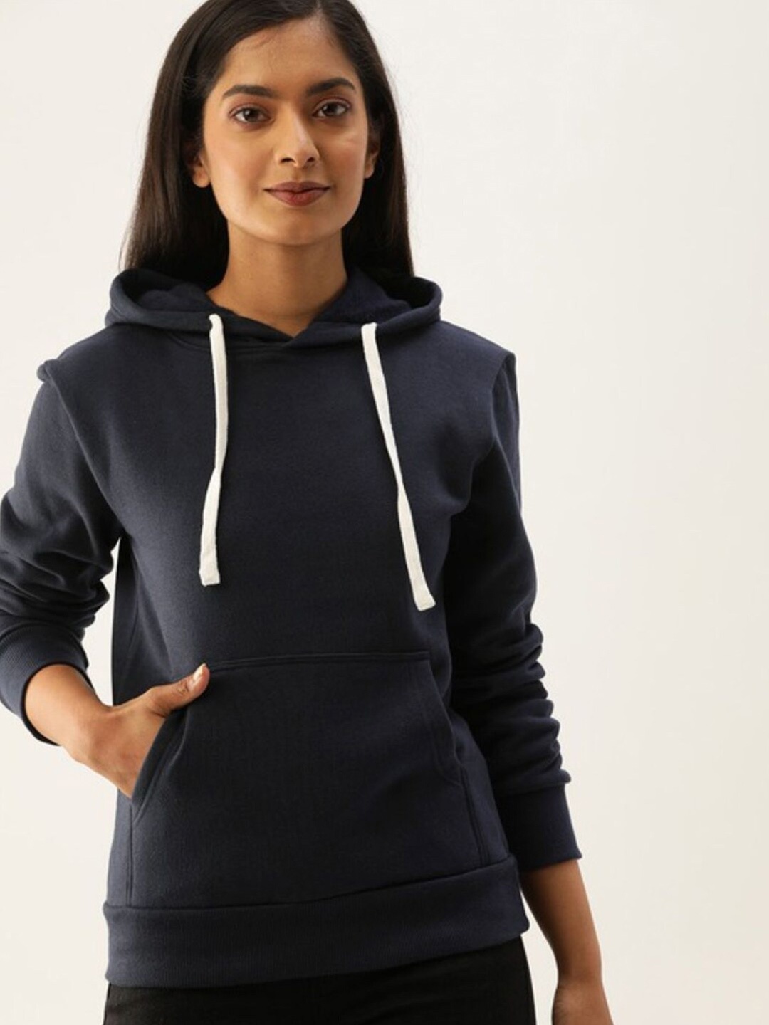 

Campus Sutra Women Navy Blue Hooded Sweatshirt