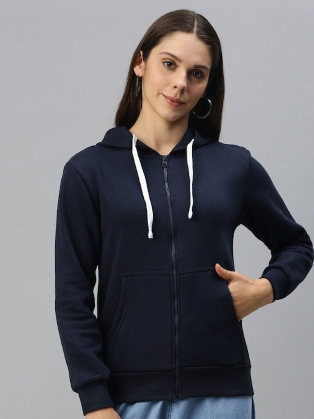 

Campus Sutra Women Navy Blue Hooded Sweatshirt