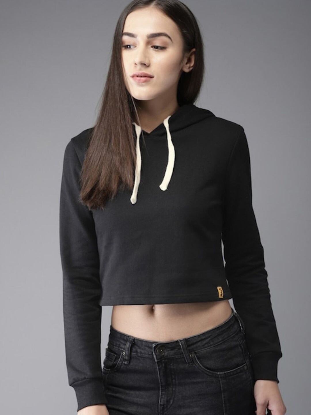 

Campus Sutra Women Black Hooded Sweatshirt