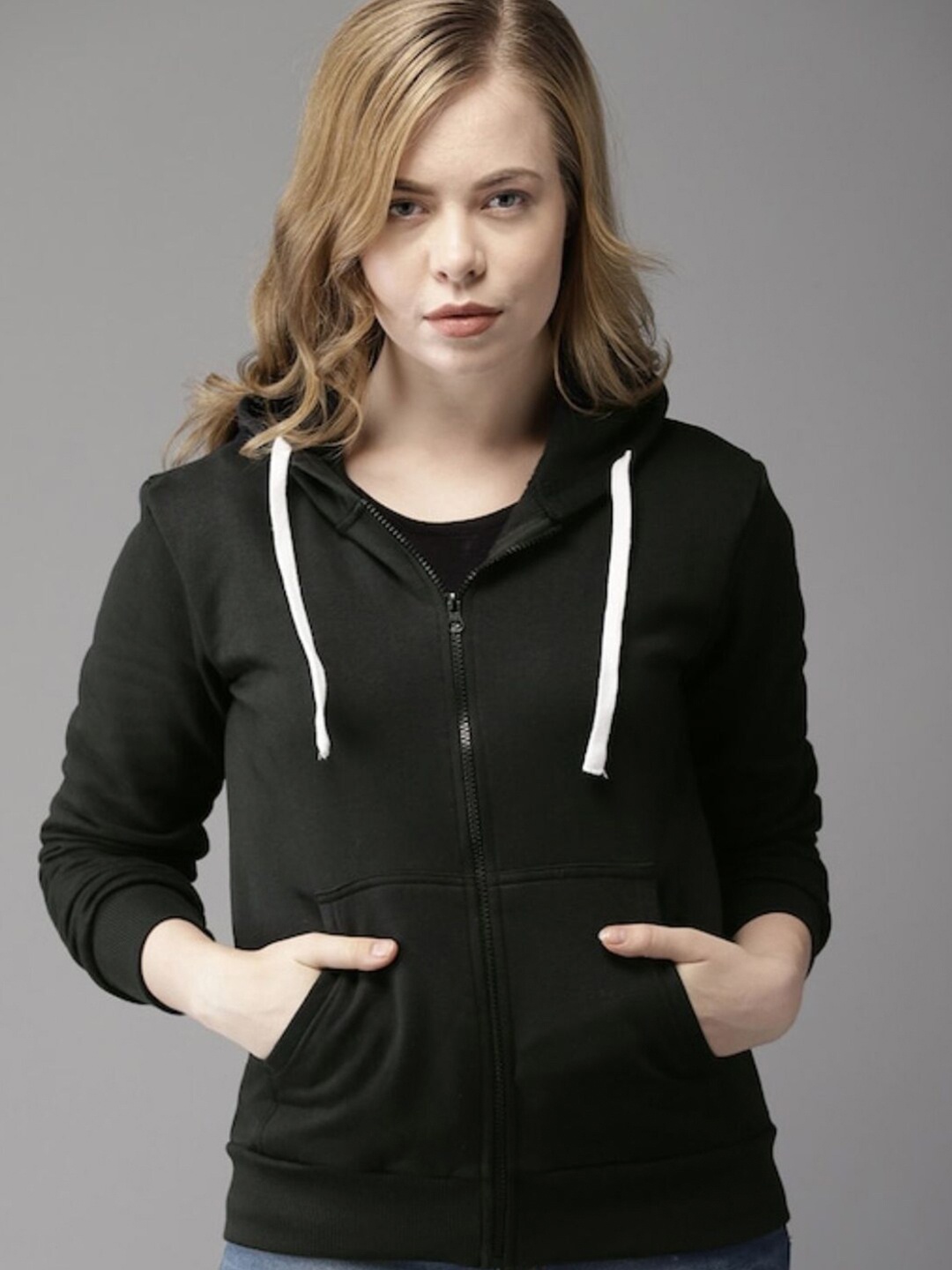 

Campus Sutra Women Black Hooded Sweatshirt