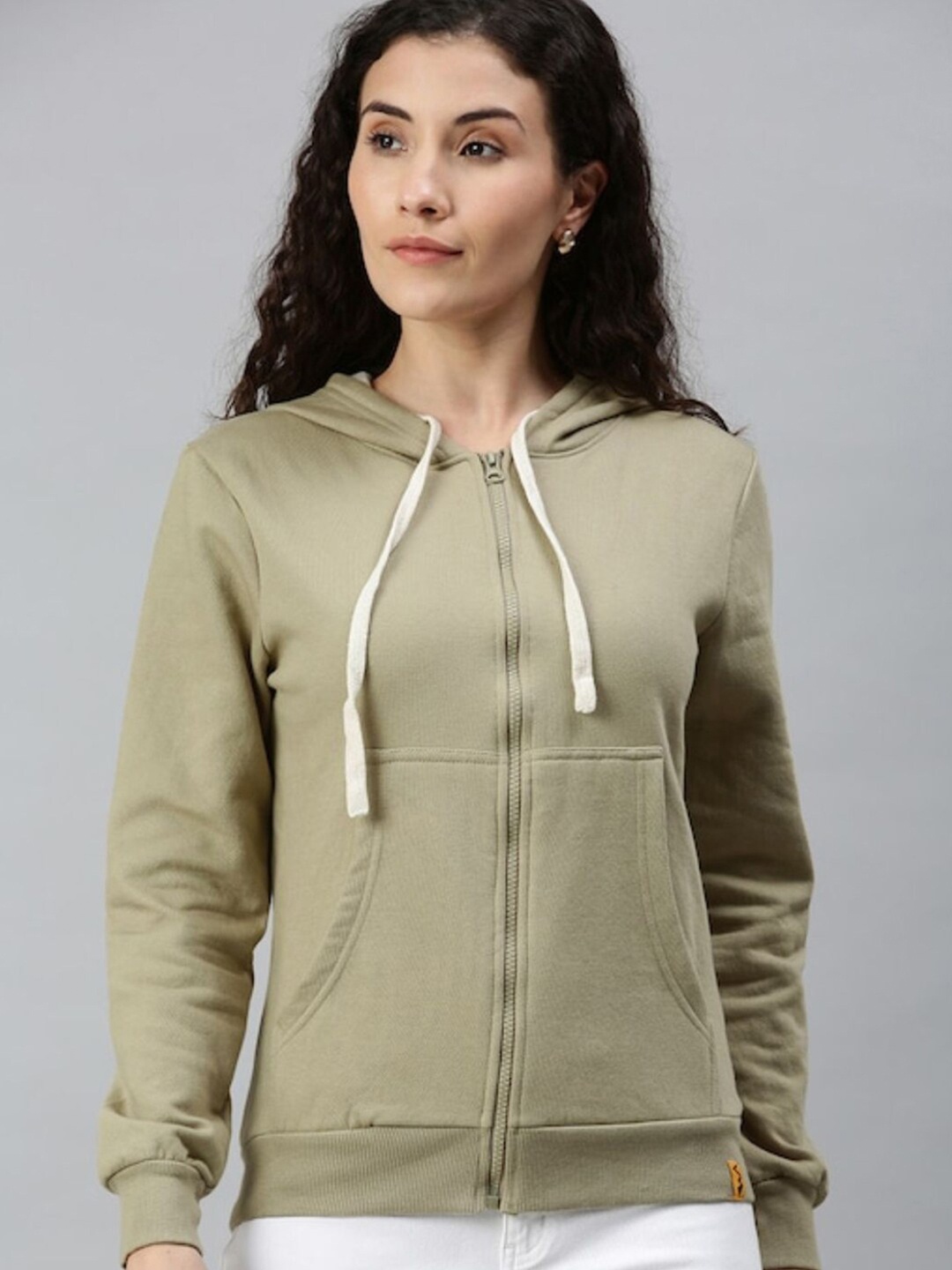 

Campus Sutra Women Olive Green Hooded Sweatshirt