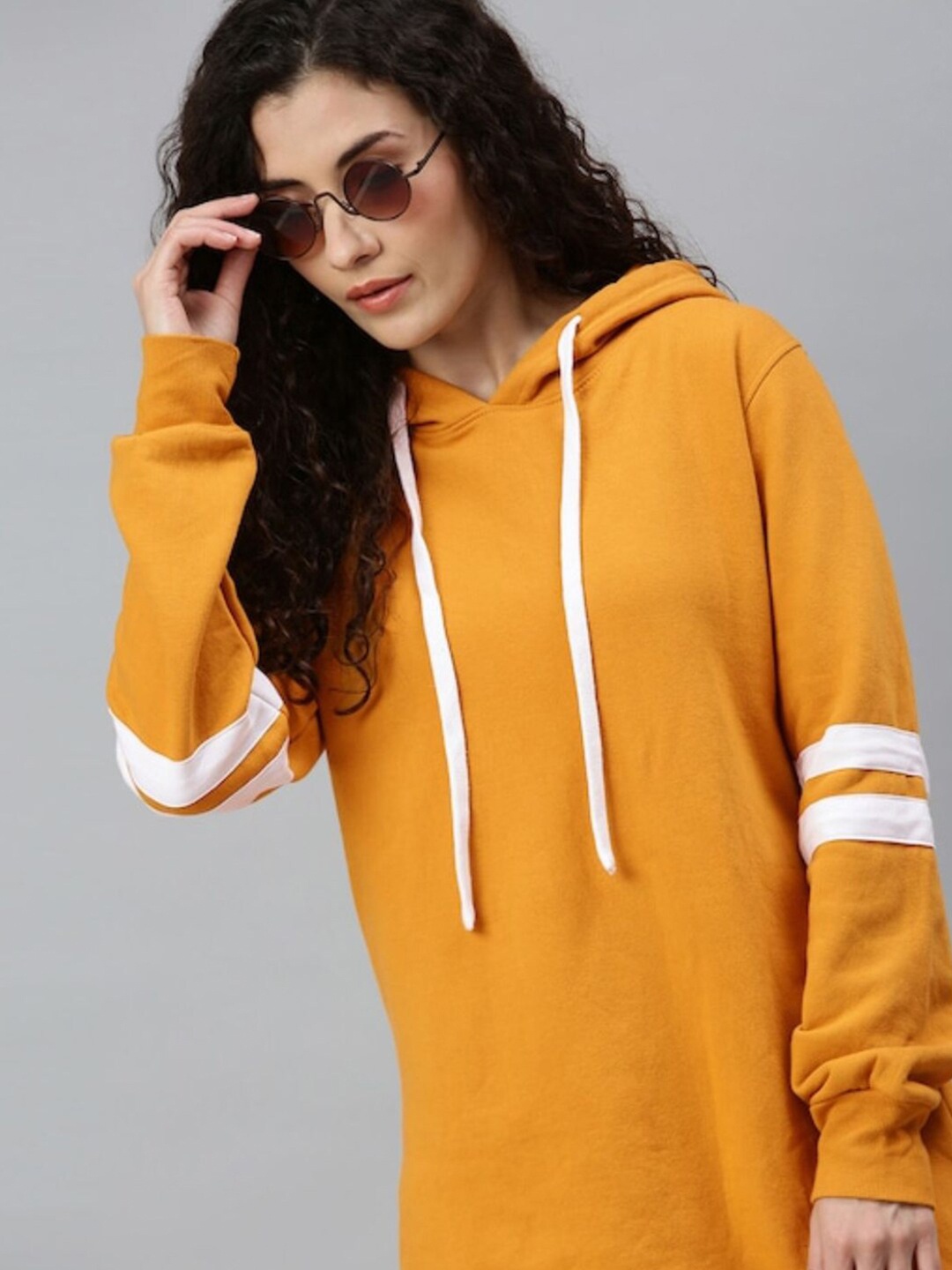 

Campus Sutra Women Mustard Hooded Casual Sweatshirt