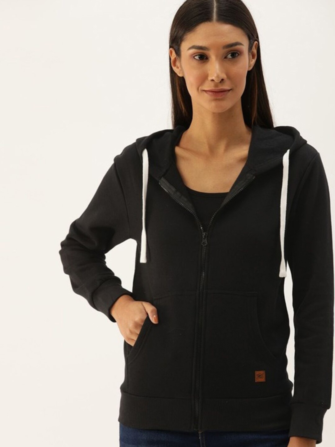 

Campus Sutra Women Black Hooded Casual Sweatshirt