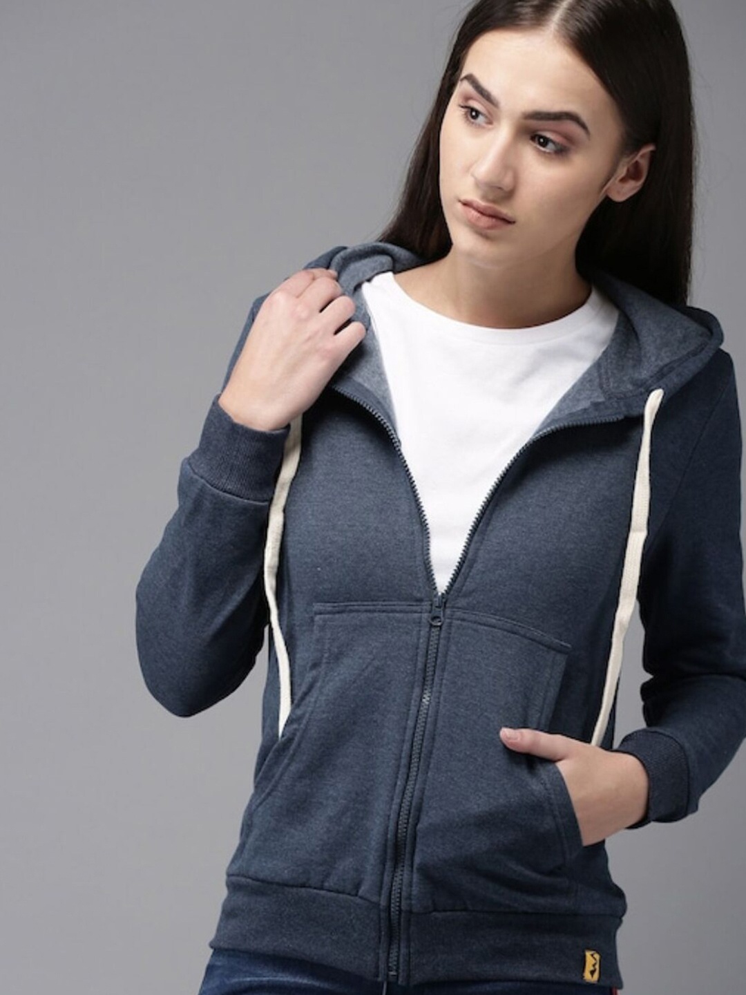 

Campus Sutra Women Blue Hooded Casual Sweatshirt