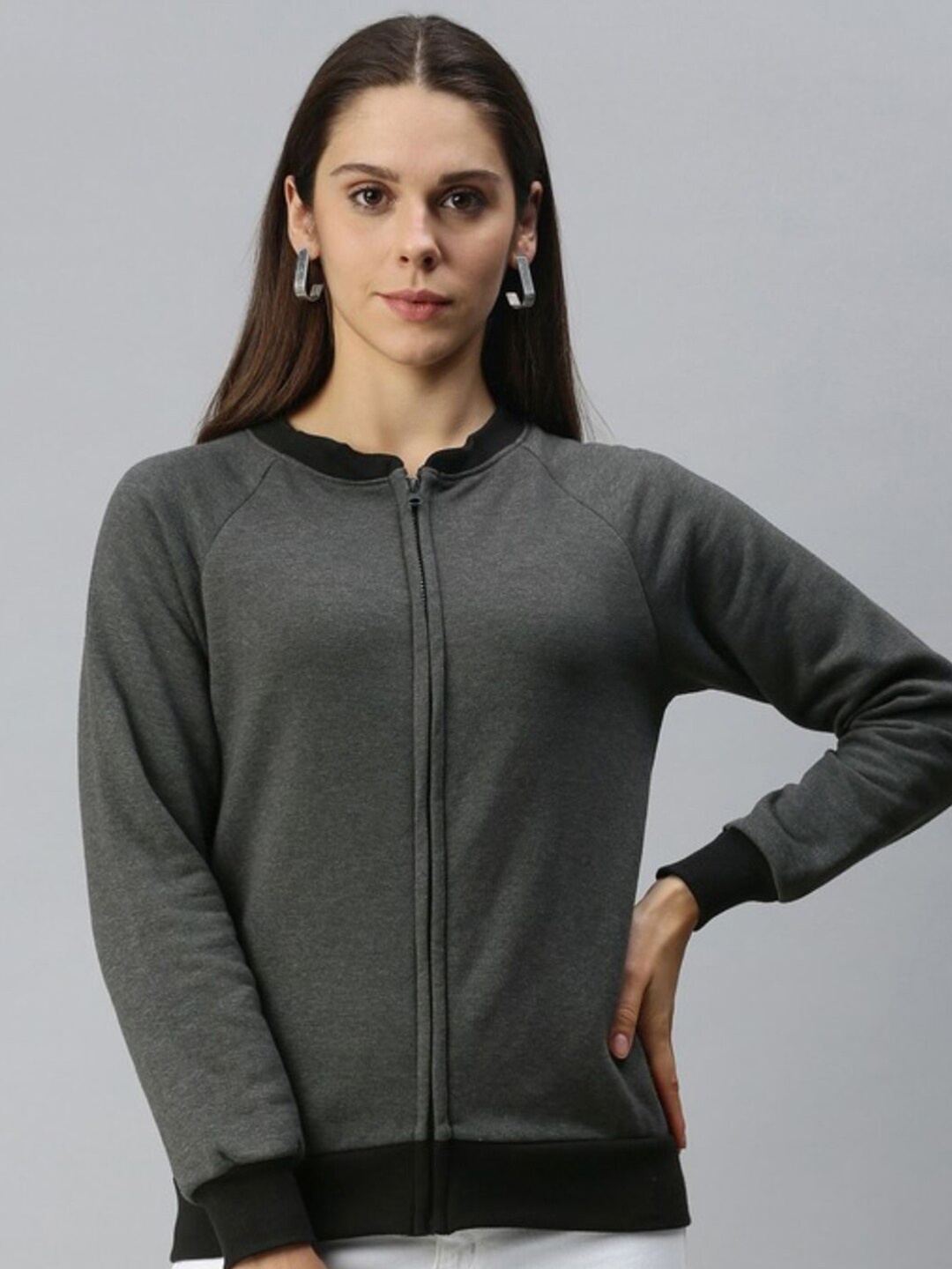 

Campus Sutra Women Charcoal Solid Sweatshirt