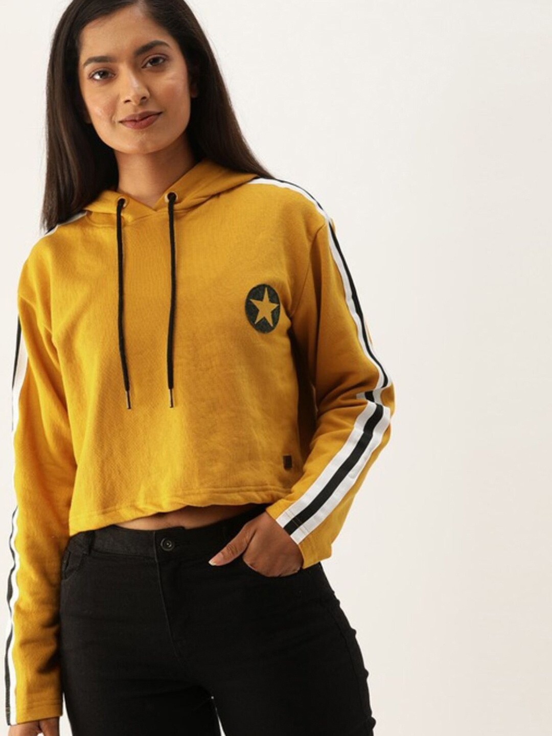 

Campus Sutra Women Yellow Hooded Cotton Sweatshirt