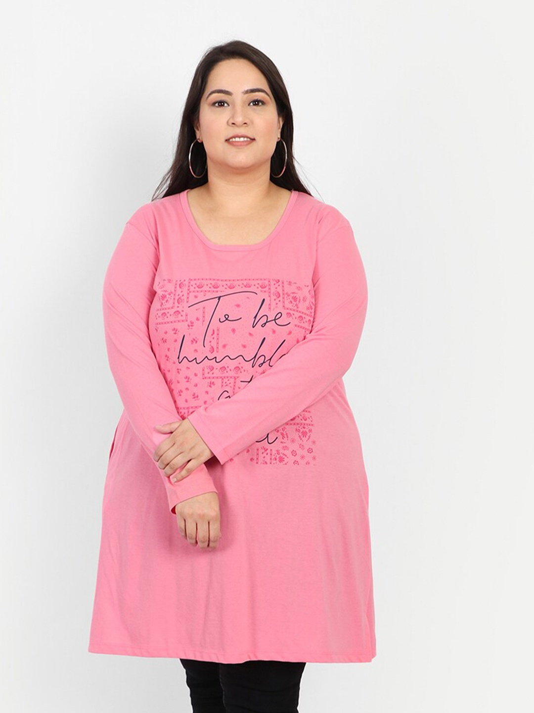 

CUPID Plus Size Pink Printed Long Top