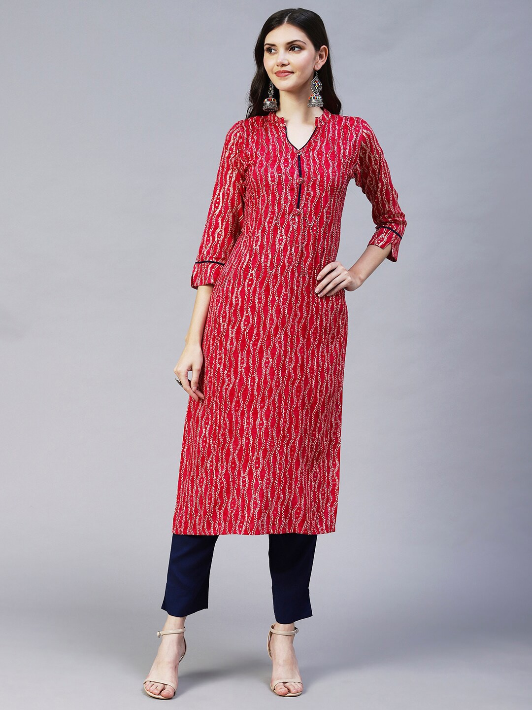 

FASHOR Women Magenta Geometric Printed Kurta