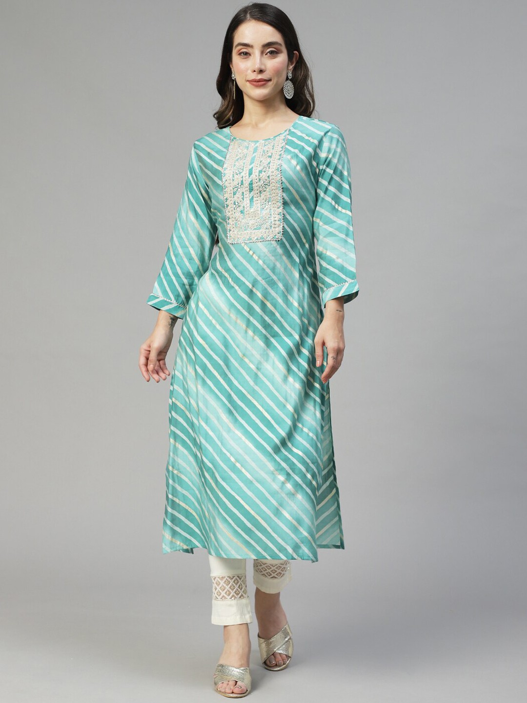 

FASHOR Women Green Printed Leheriya Straight Fit Kurta