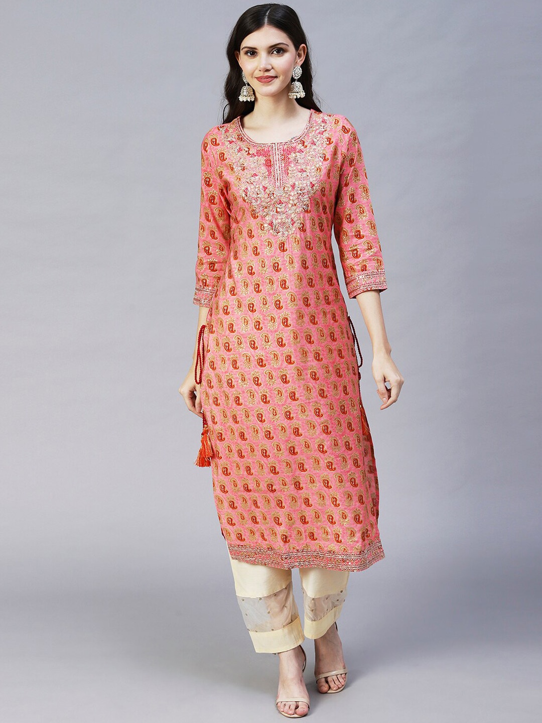 

FASHOR Women Pink Paisley Printed Kurta