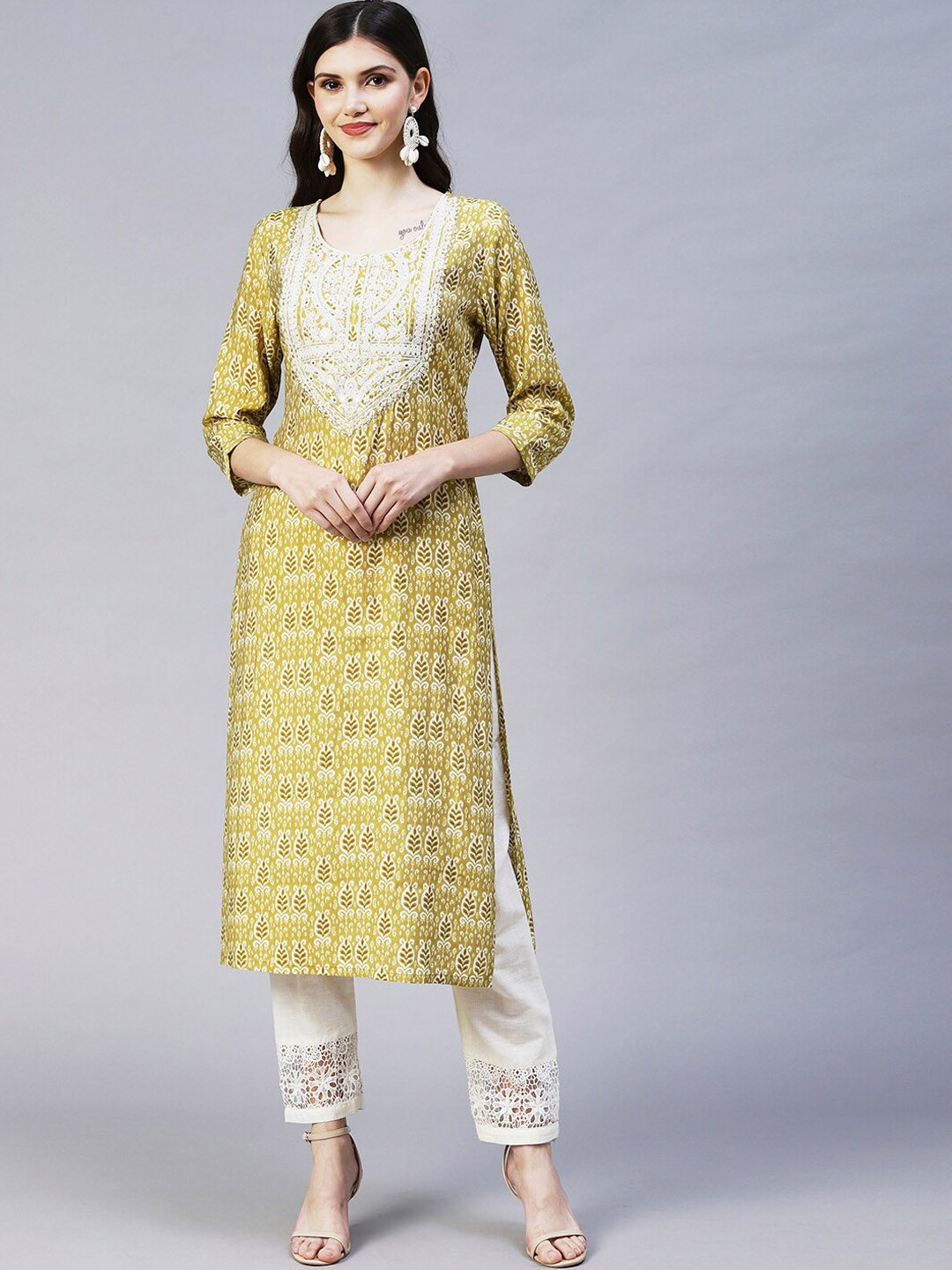 

FASHOR Women Green Ethnic Motifs Printed Kurta