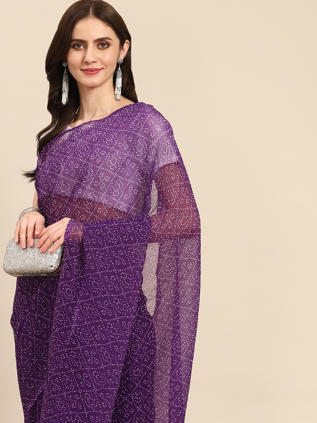 

Readiprint Fashions Purple & White Poly Chiffon Bandhani Saree