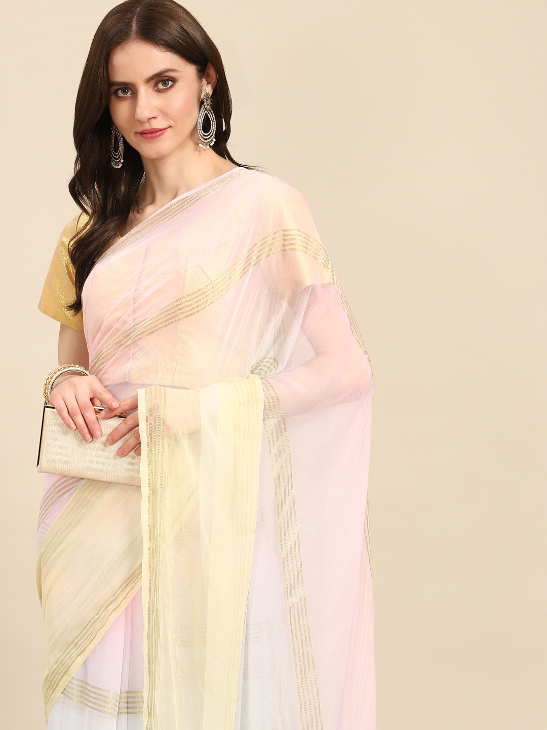 

Readiprint Fashions Yellow & White Woven Design Saree
