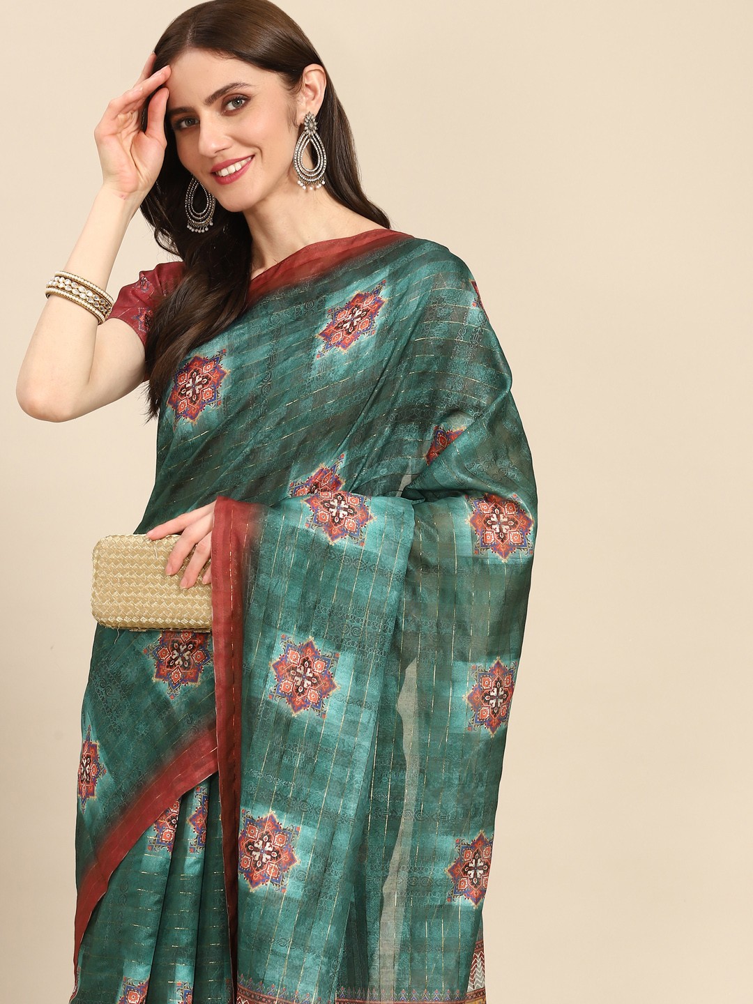 

Readiprint Fashions Green & Maroon Floral Silk Cotton Saree