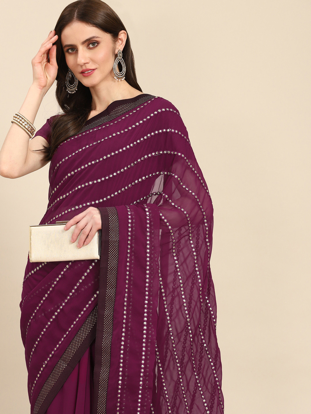 

Readiprint Fashions Purple & Black Embellished Zari Saree