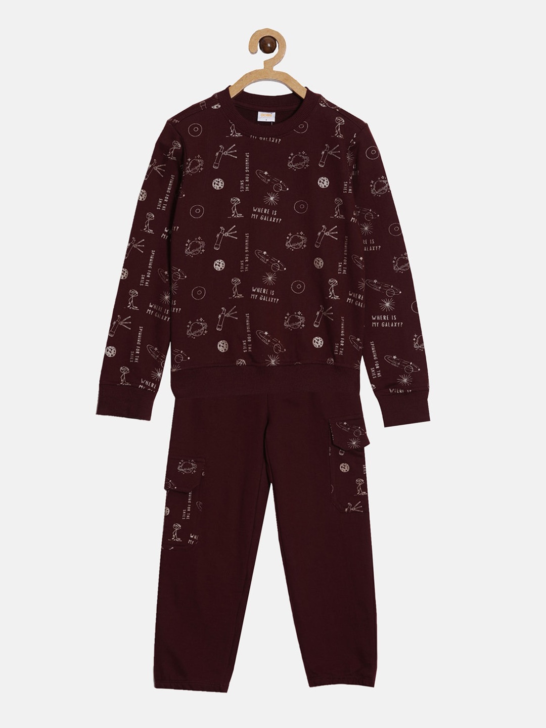 

Aomi Kids Maroon & White Printed Night suit