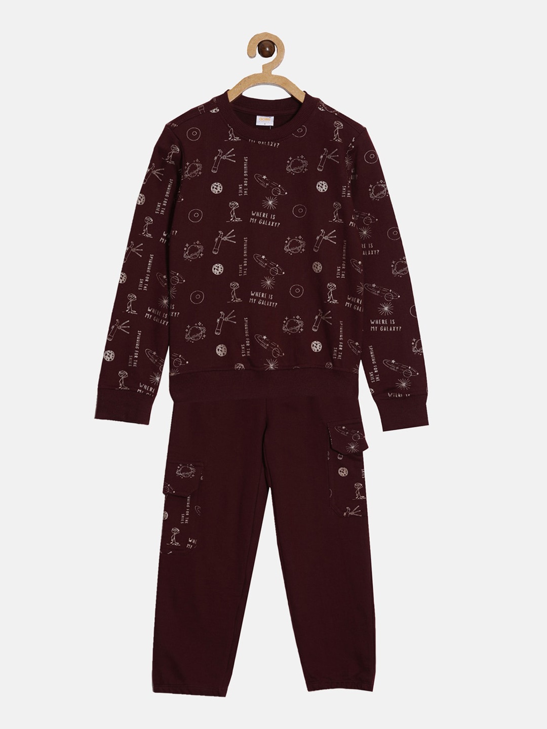 

Aomi Kids Maroon & White Printed Night suit