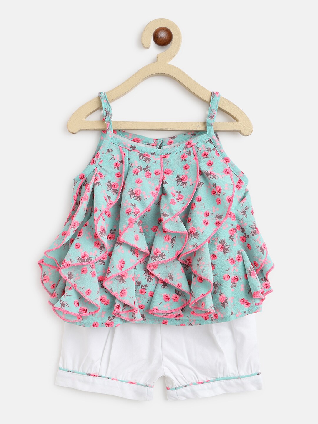 

Nauti Nati Girls Green & White Printed Top with Shorts