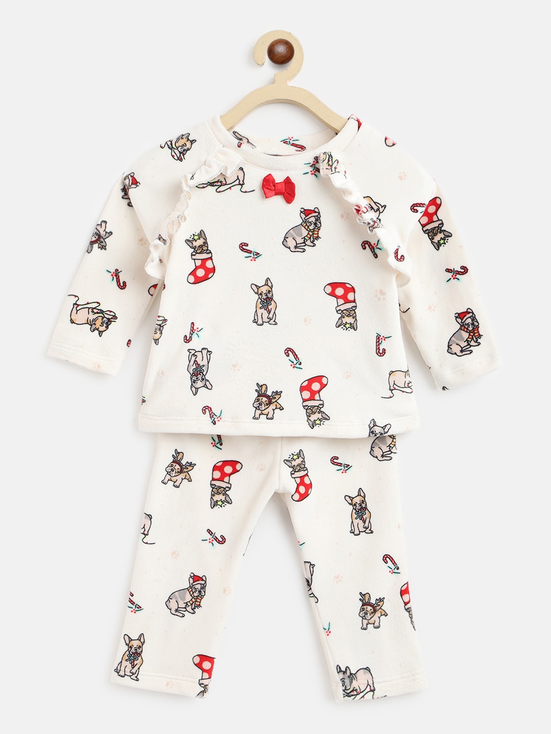 

Nauti Nati Girls Off White & Black Printed Night suit