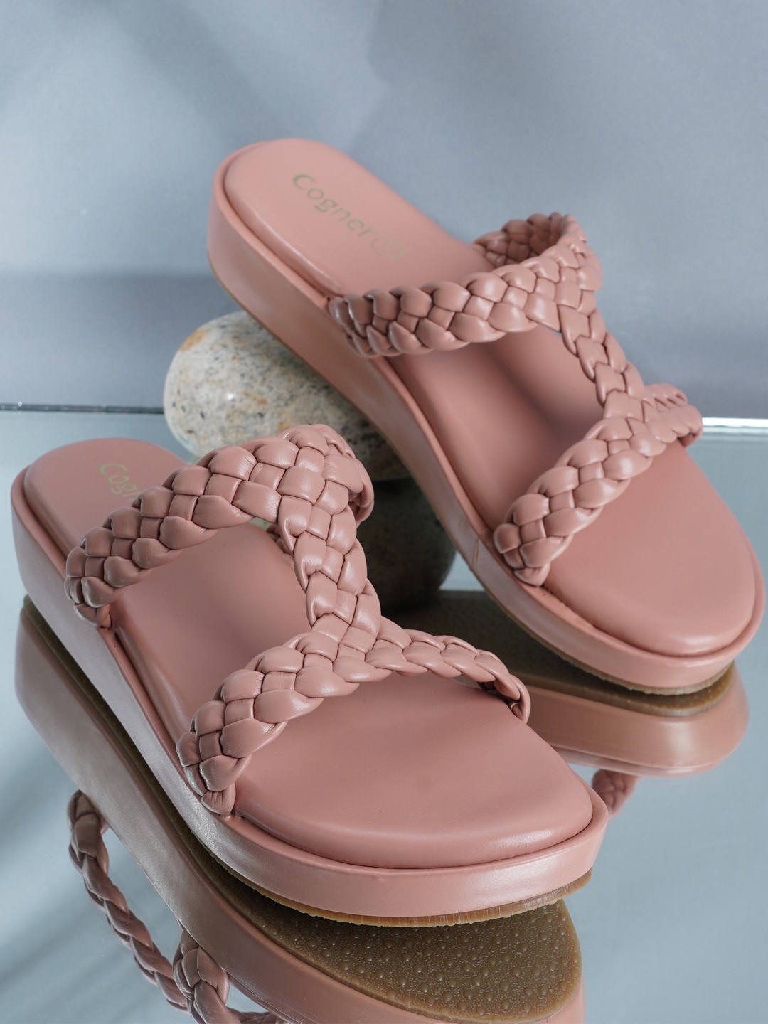

Cogner Women Beige Textured Synthetic Platform Heels
