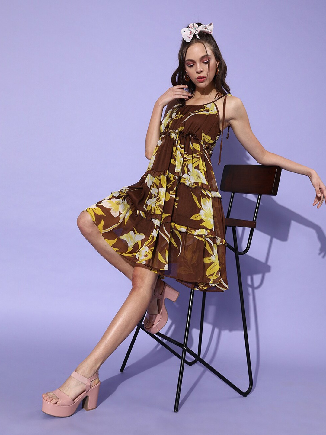 

DODO & MOA Multicoloured Floral Printed Chiffon Dress, Multi