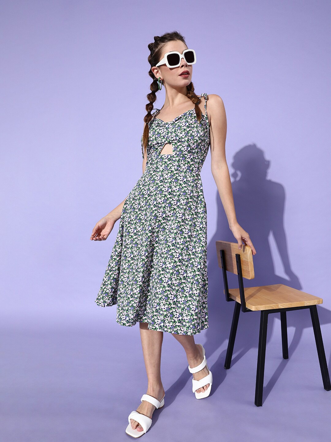 

DODO & MOA Multicoloured Floral Printed Crepe A-Line Dress, Multi