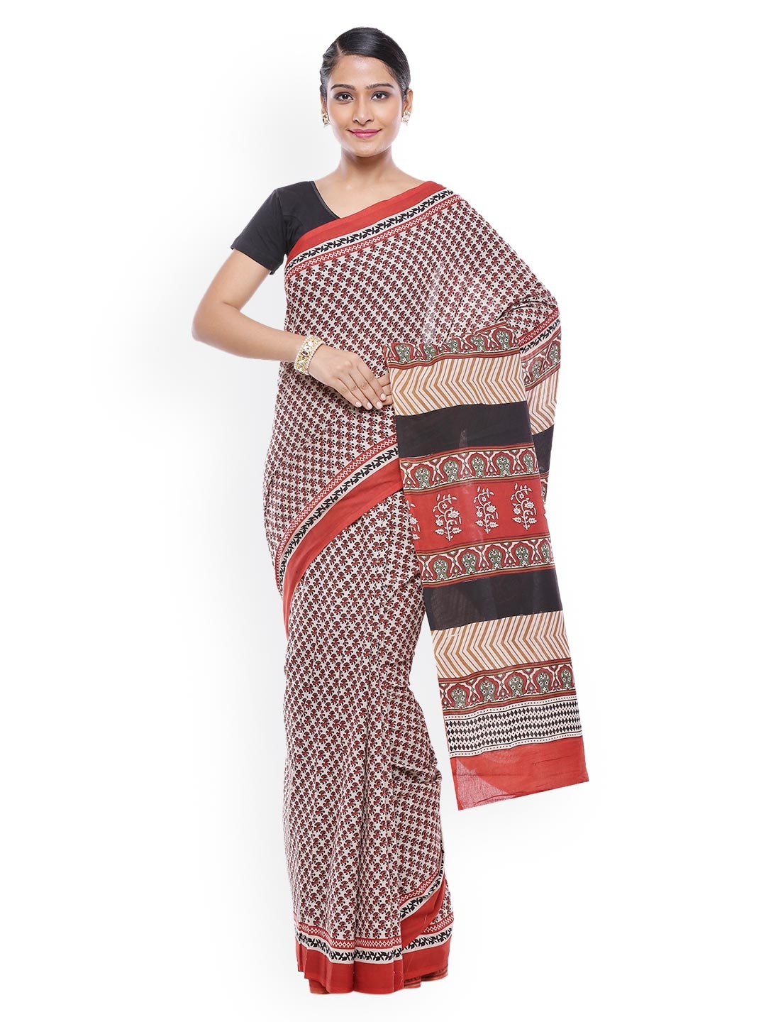 

SOUNDARYA Beige Hand Block Bagru Print Pure Cotton Traditional Saree