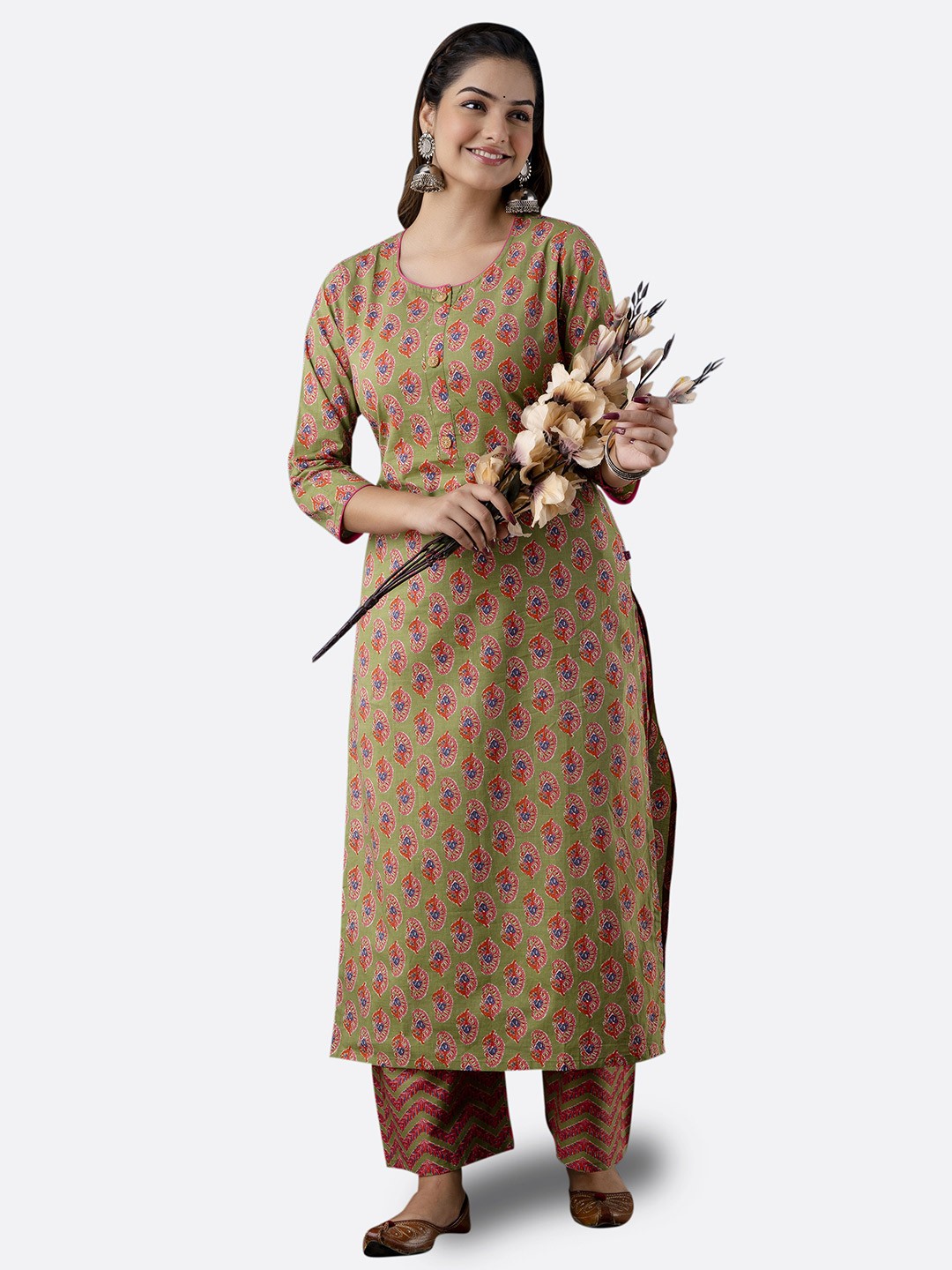 

KALINI Women Green Ethnic Motifs Printed Kurta with Palazzos