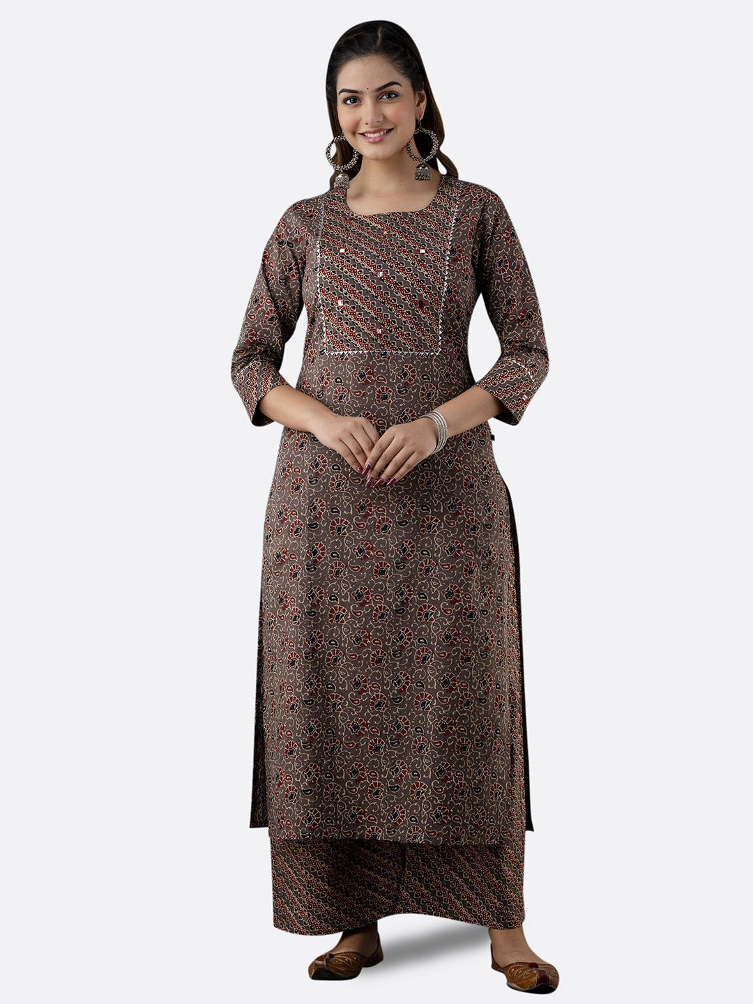 

KALINI Women Brown Ethnic Motifs Printed Kurta with Palazzos