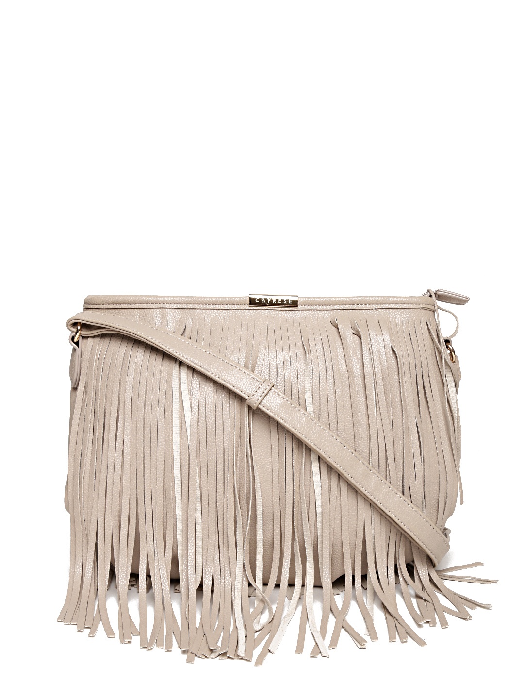 

Caprese Beige Solid Tasseled Sling Bag
