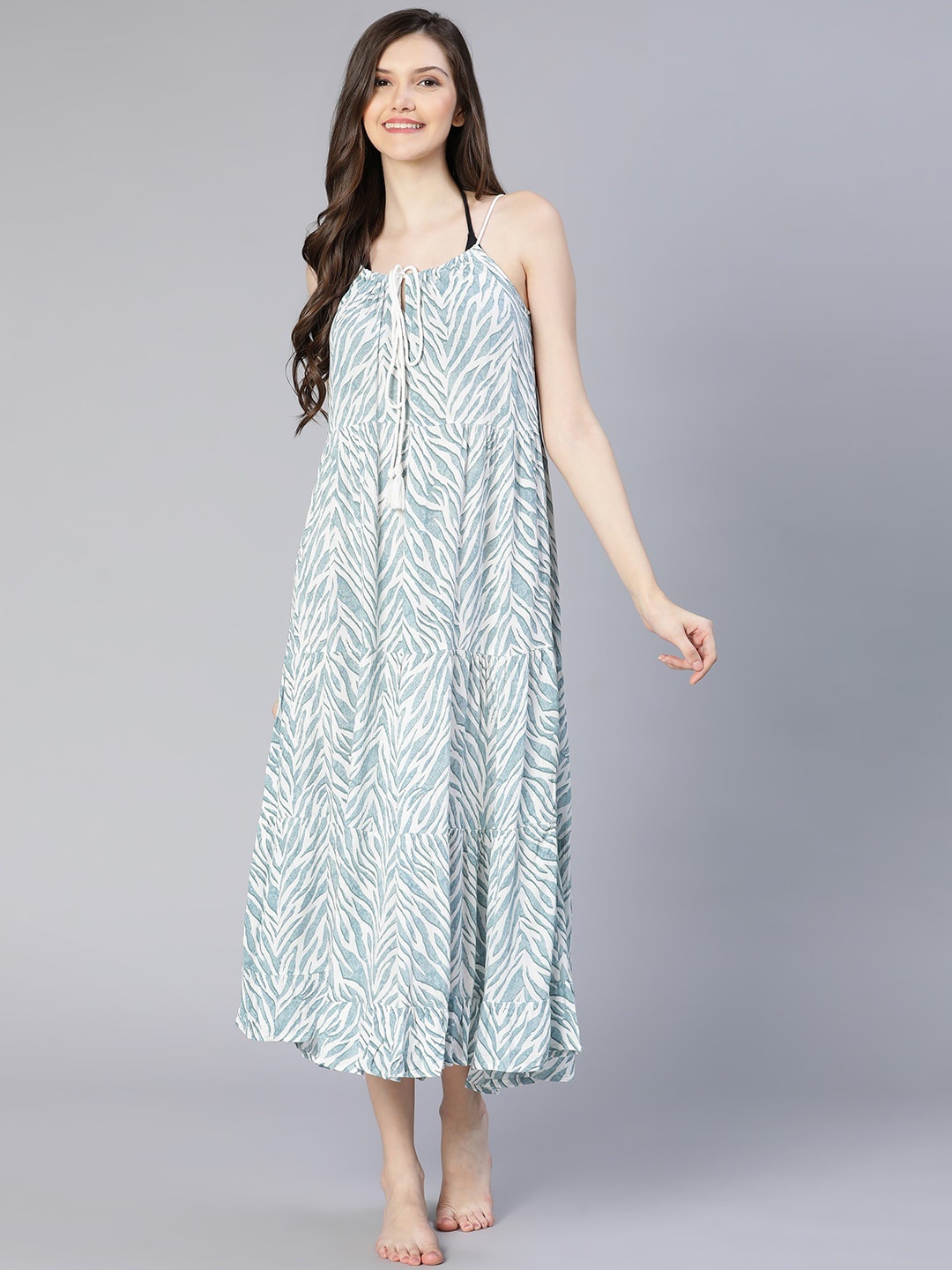 

Oxolloxo Printed Tie-Up Detail Swimwear Cover-Up Dress, Blue