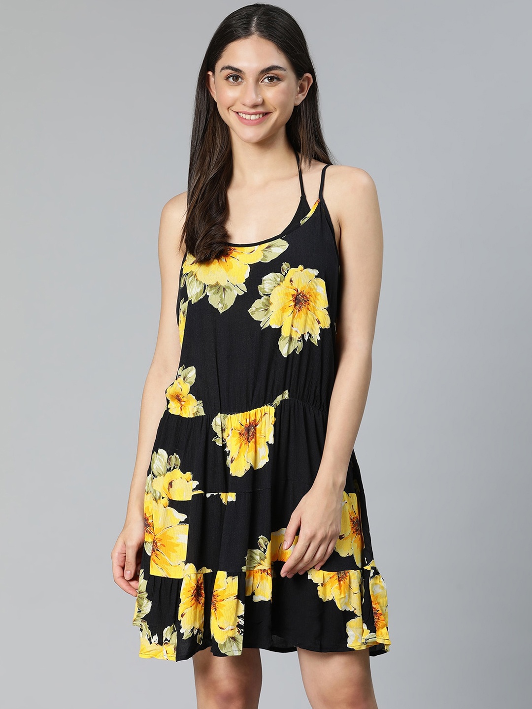 

Oxolloxo Women Black Printed Cover-Up Beachwear Dress