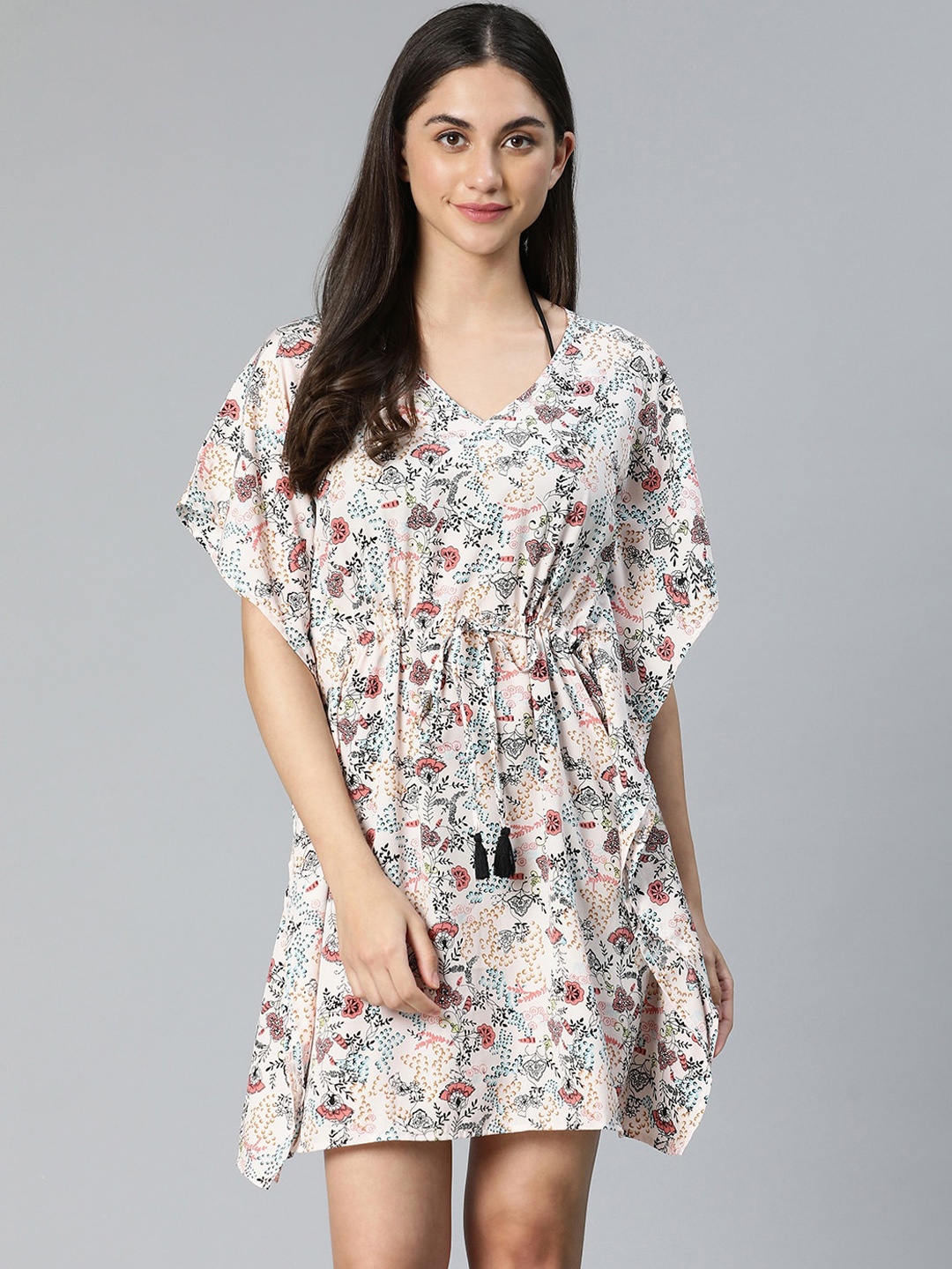

Oxolloxo Women Printed Cover-Up Kaftan Dress, White