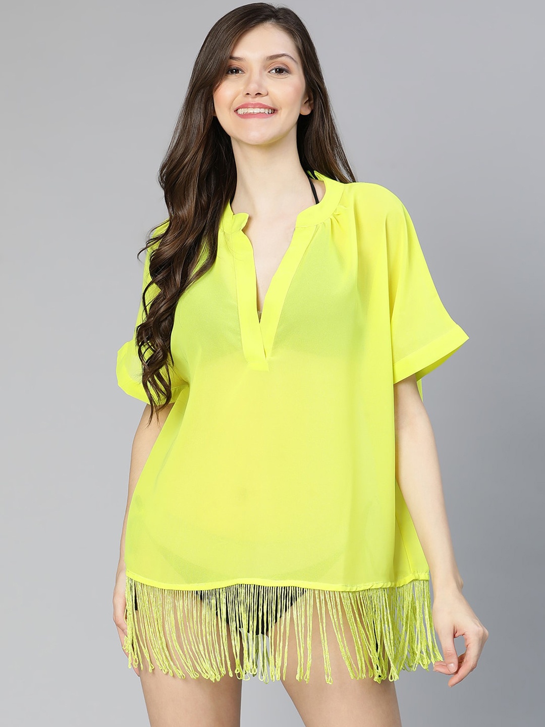 

Oxolloxo Women Solid Cover-Up Top, Green